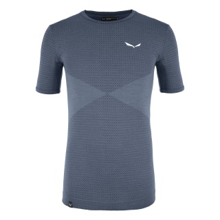 Salewa Funkcjonalna bielizna termiczna T-shirt Zebru Warm (Merino, 4-kierunkowy stretch, ciepły) niebieski dżins mężczyźni